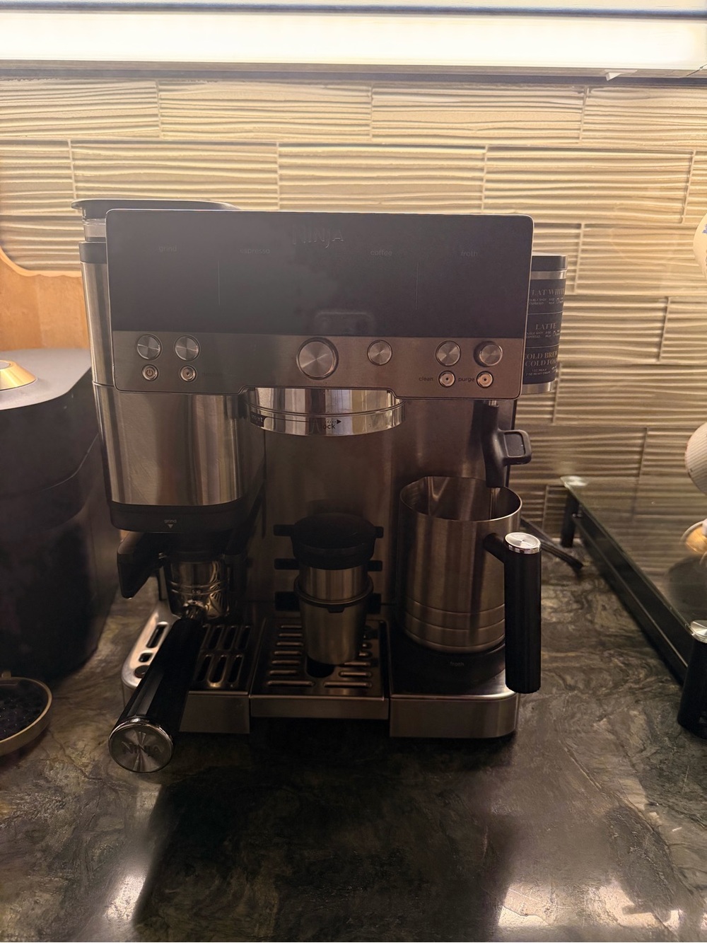 Ninja Stainless Steel Espresso Maker with Milk Frother - Silver and Black